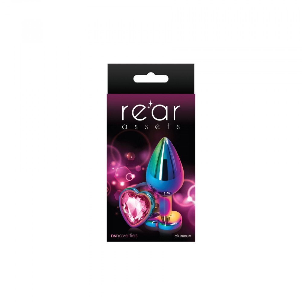 Анальные игрушки без вибрации - Анальная пробка NS Novelties Rear Assets - Multicolor Heart - Medium - Pink 1