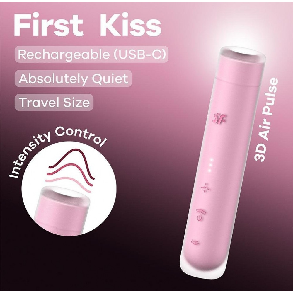 Вакуумный вибратор - Вакуумный стимулятор Satisfyer First Kiss для клитора, розовый, 12.5 х 2.5 см 5