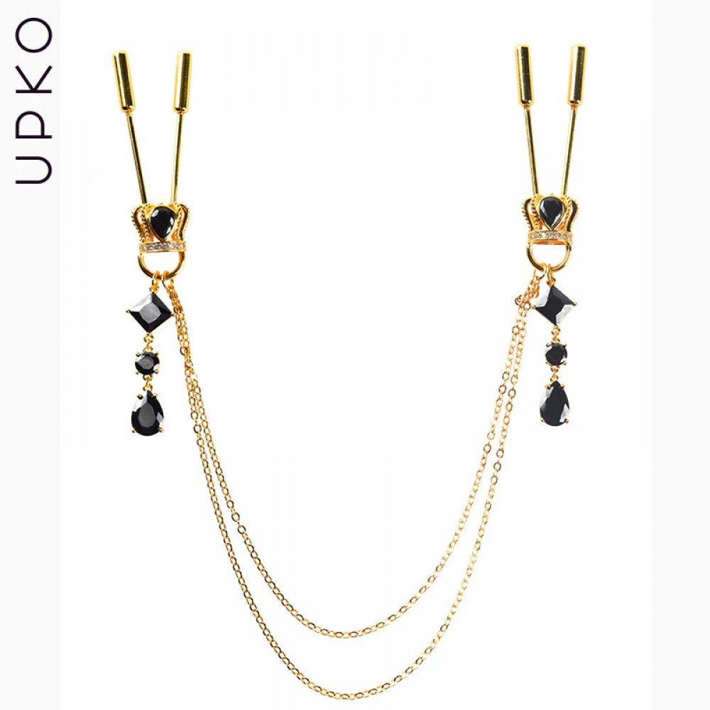 Різне - Затискачі для сосків UPKO на ланцюжку у вигляді корони з підвісками 1