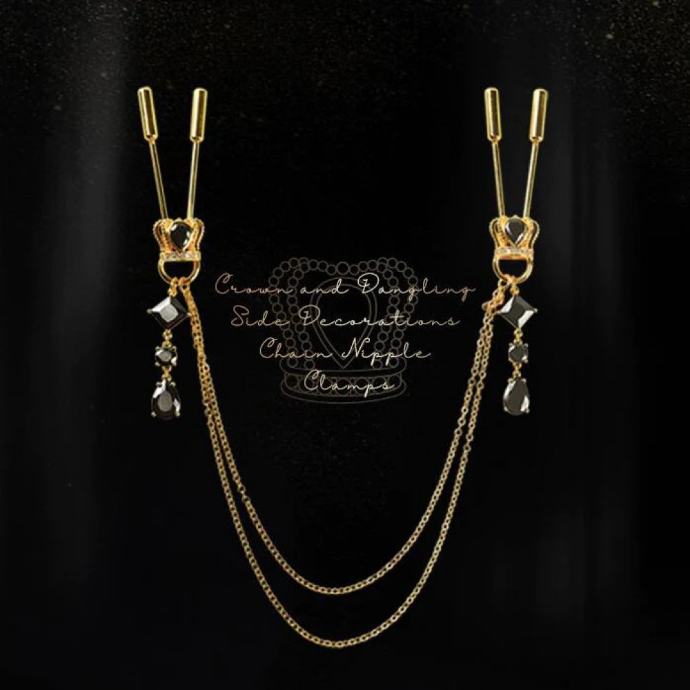 Різне - Затискачі для сосків UPKO на ланцюжку у вигляді корони з підвісками 4