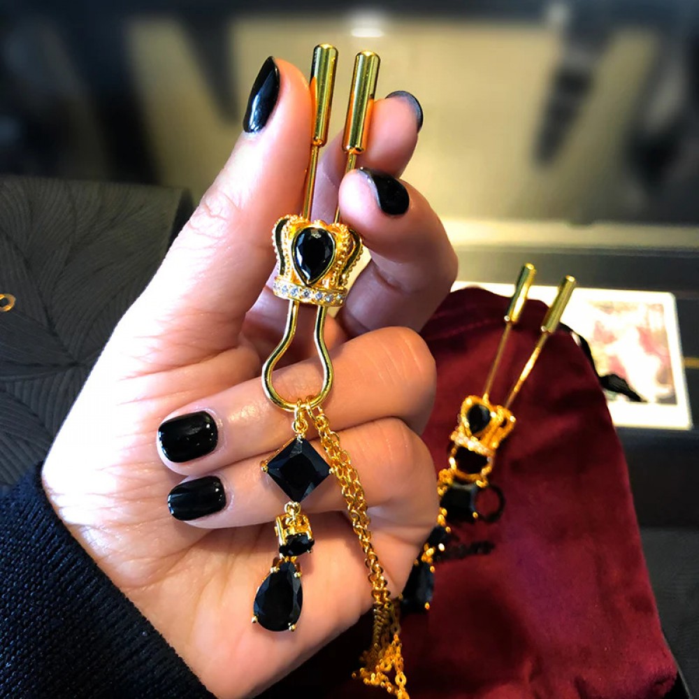 Різне - Затискачі для сосків UPKO на ланцюжку у вигляді корони з підвісками