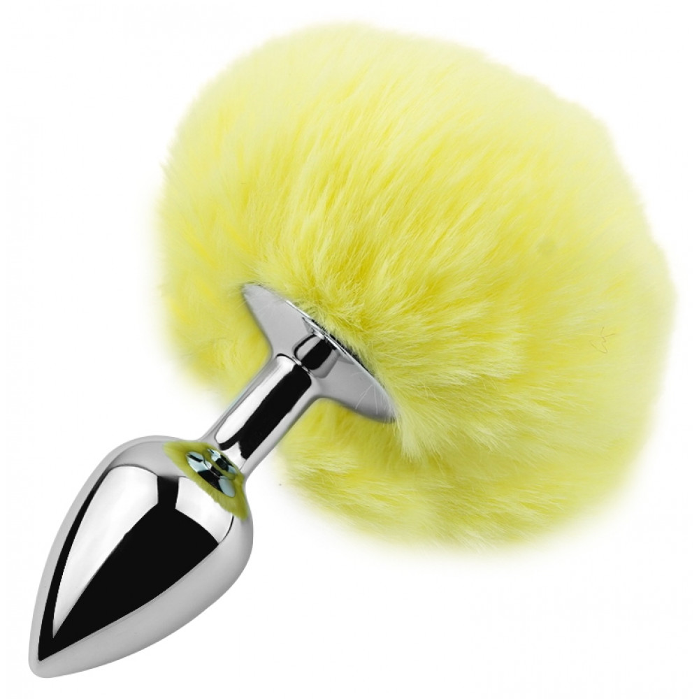 Анальные игрушки без вибрации - Анальная пробка с хвостом EGZO - Bunny Tail Silver Plug Yellow, size S