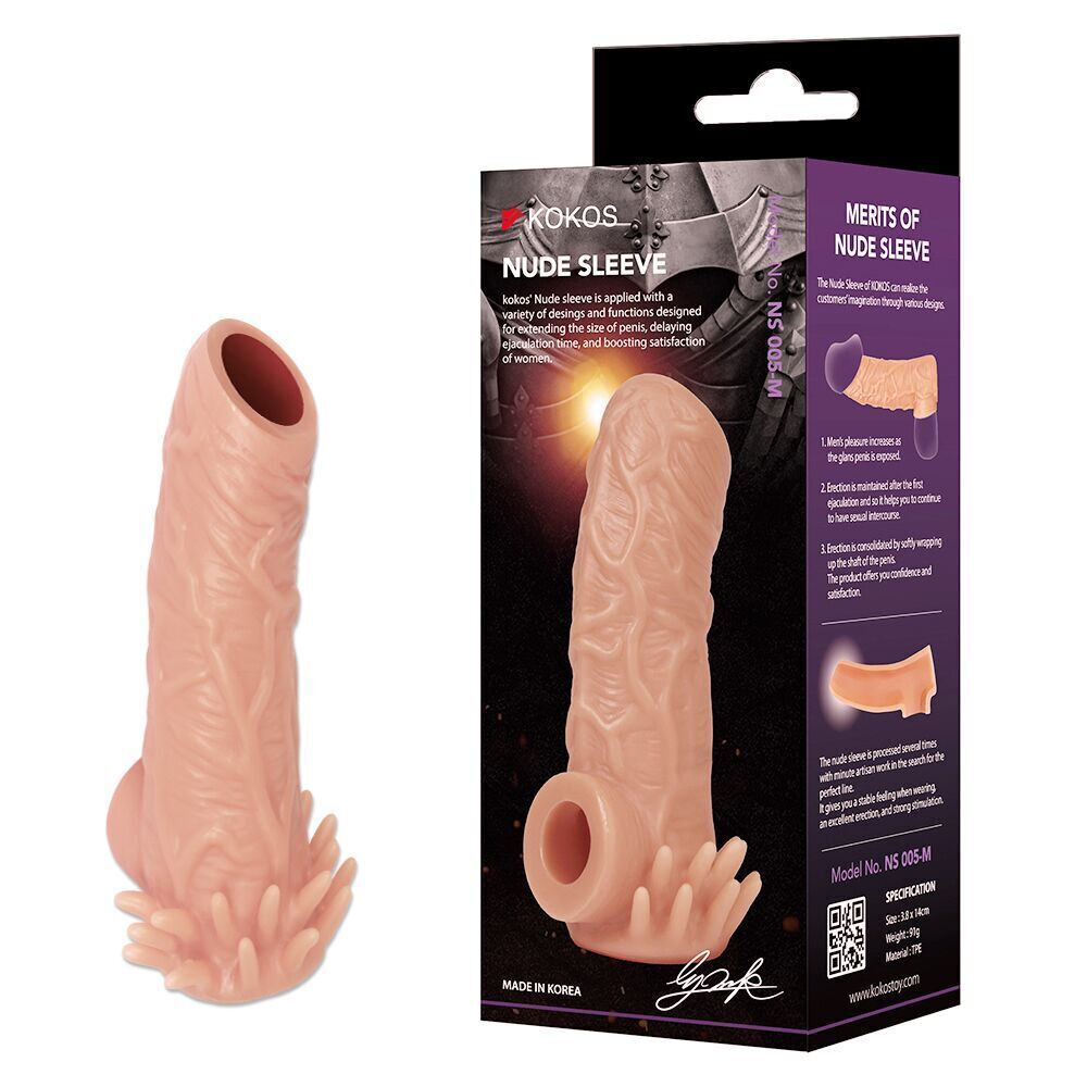 Эрекционные кольца без вибрации - Насадка на член Kokos Nude Sleeve NS 005 L 1