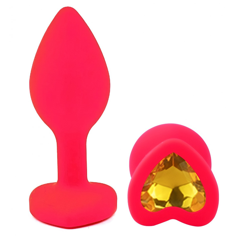 Анальные игрушки без вибрации - Силиконовая анальная пробка EGZO - Silicone Pink Heart Plug Yellow, size S 3