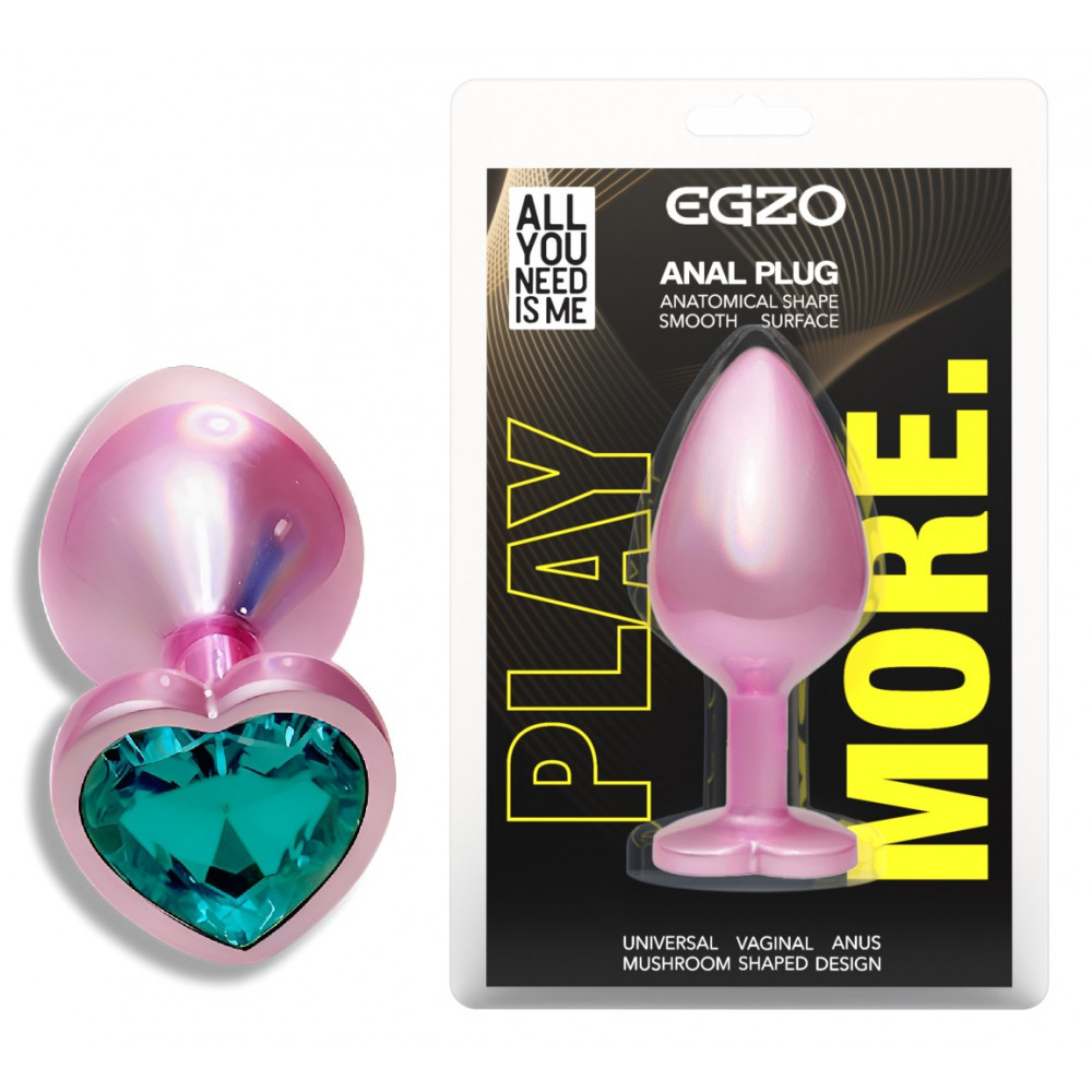 Анальные игрушки без вибрации - Анальная пробка с кристаллом EGZO - Pink Perl Heart Plug Marine, size S