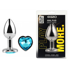 Анальная пробка с кристаллом EGZO - Silver Heart Plug Aqua size M