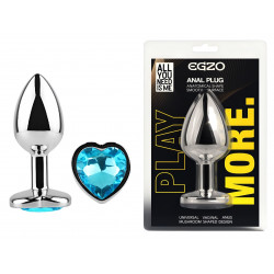Анальна пробка з кристалом EGZO - Silver Heart Plug Aqua size M