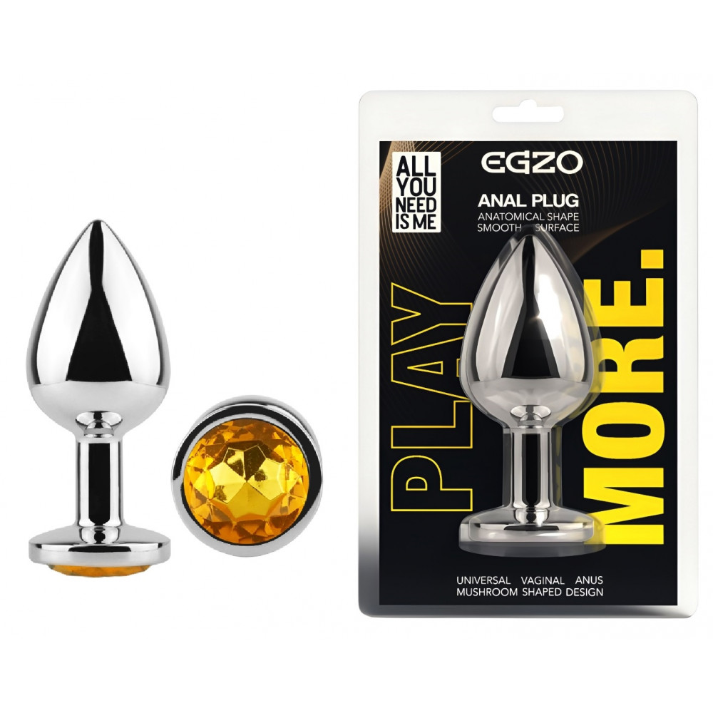 Анальные игрушки без вибрации - Анальная пробка с кристаллом EGZO - Silver Round Plug Yellow size S