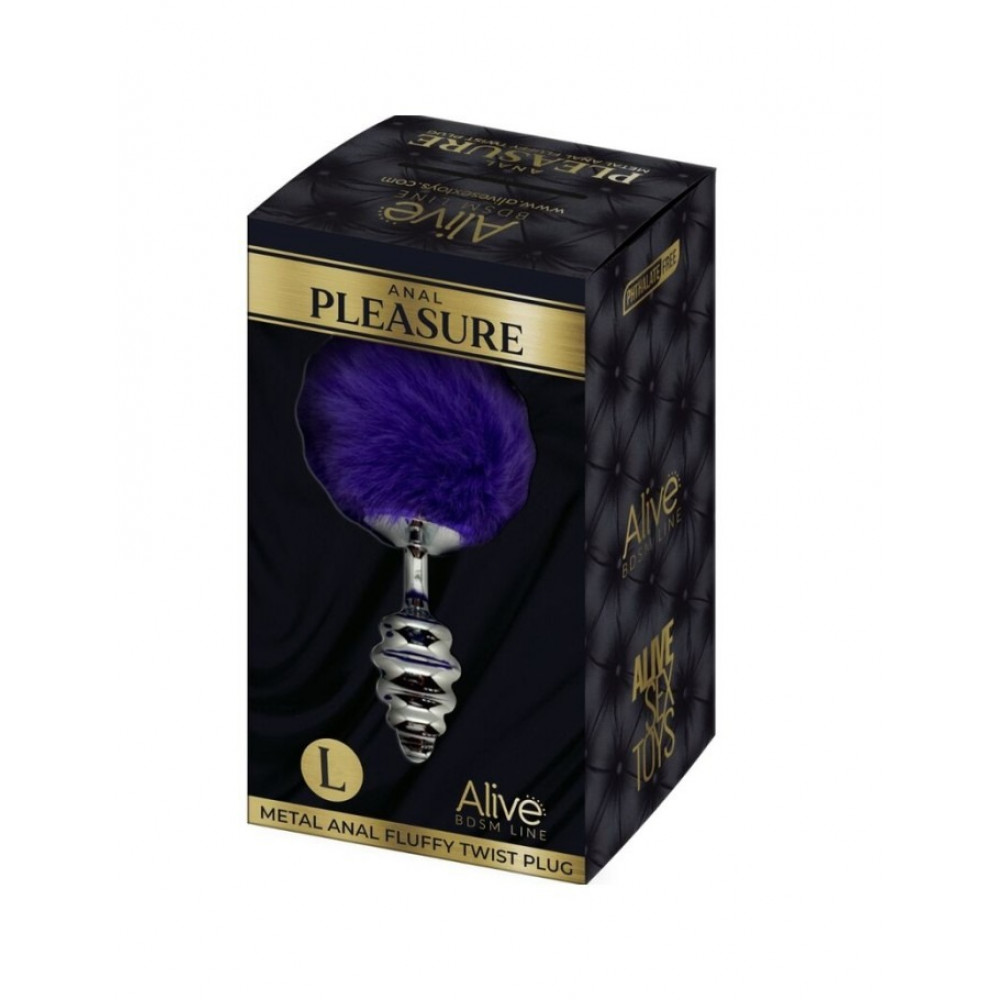 Анальные игрушки без вибрации - Анальная рельефная пробка Alive Anal Pleasure с темно-фиолетовым хвостом, S 5