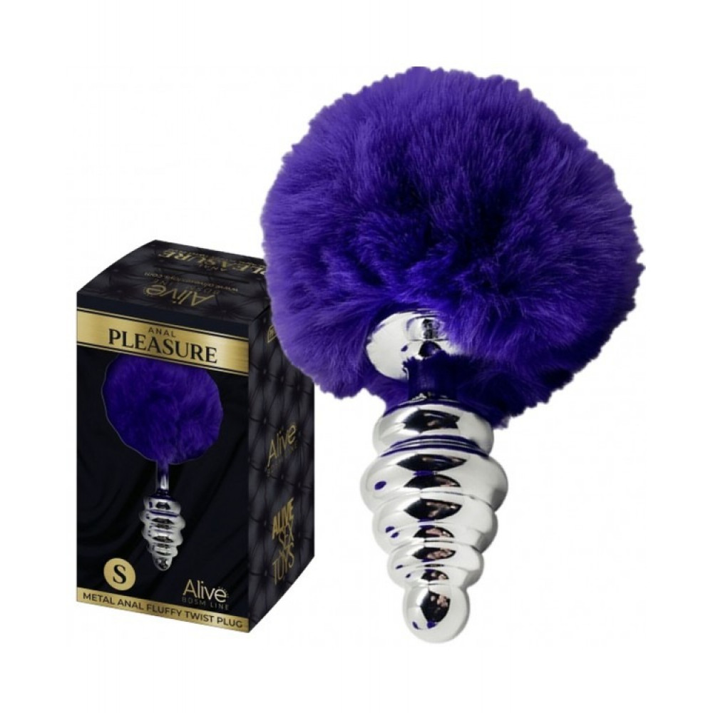 Анальные игрушки без вибрации - Анальная рельефная пробка Alive Anal Pleasure с темно-фиолетовым хвостом, S