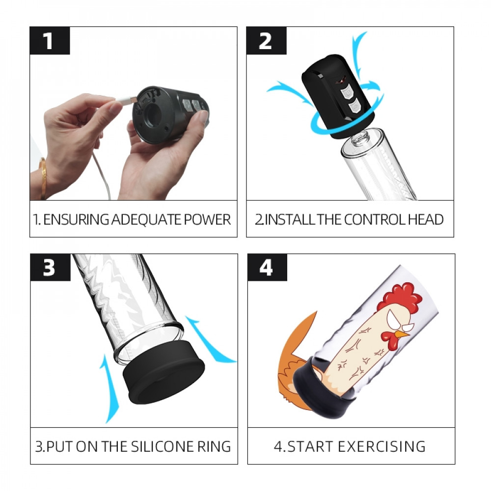 Помпы - Автоматическая вакуумная помпа с зарядкой от USB CANWIN Penis Pump - P402AU 7