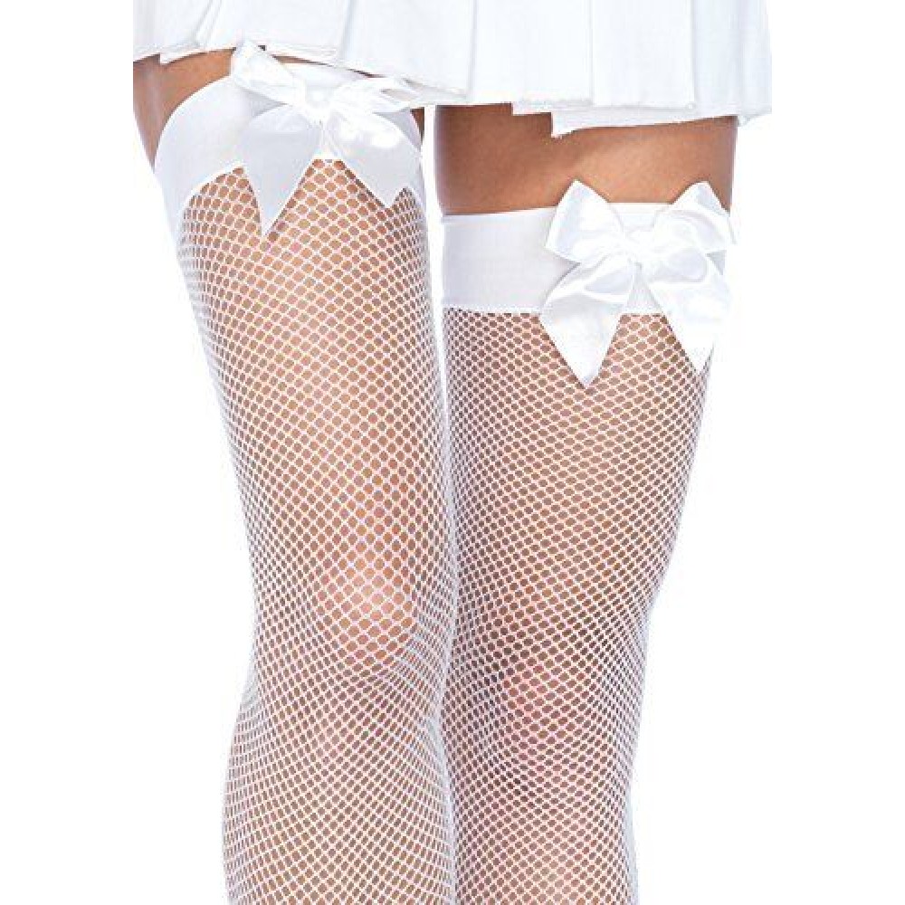 Чулки - Чулки в сеточку с бантом белые Leg Avenue Fishnet Thigh Highs With Bow O/S 1