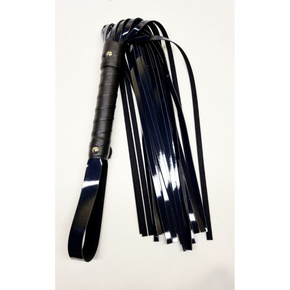 Электростимуляторы - Флоггер из искуственной лакированной кожи Flirty ECO Varnish Leather - Black & Dark blue, BL-00044