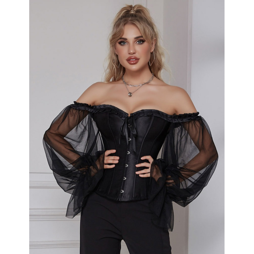 Різне - Корсет із рукавами Star Night 12 Plastic Bones на зав'язках стрічках, чорний, XS