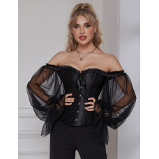 Корсет із рукавами Star Night 12 Plastic Bones на зав'язках стрічках, чорний, XS