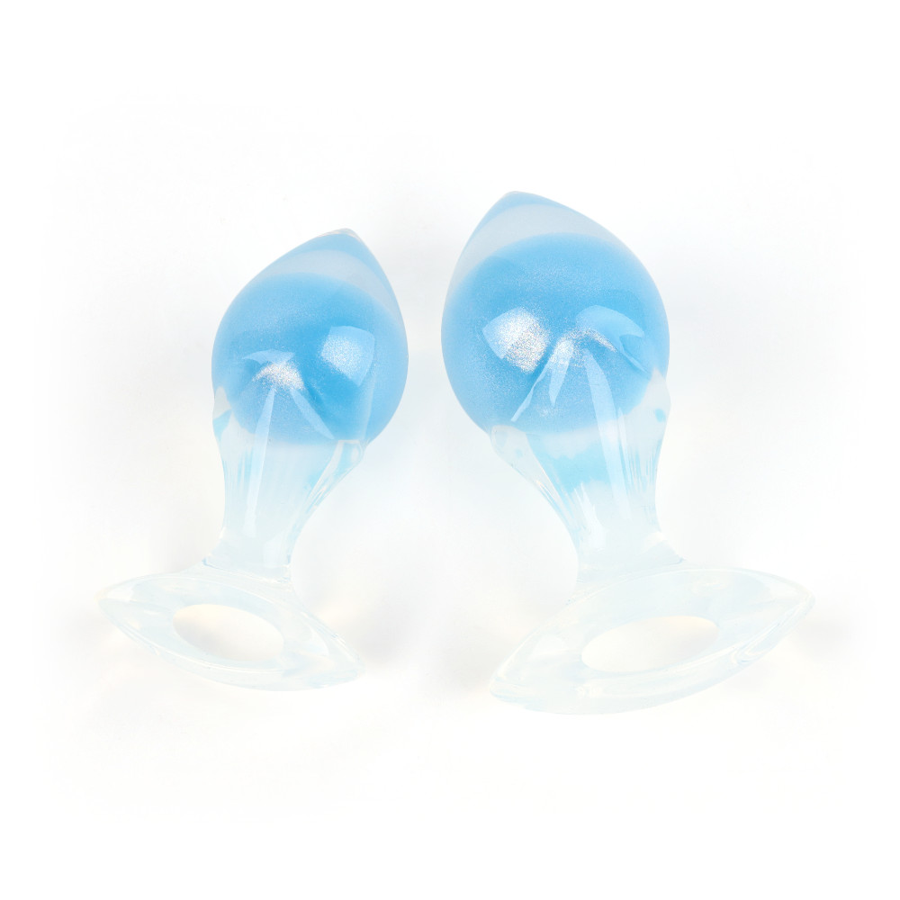 Анальные игрушки без вибрации - Люминесцентная анальная пробка UNIVIBE, силиконовая с шариком внутри, голубая, 9.6 х 4 см 7