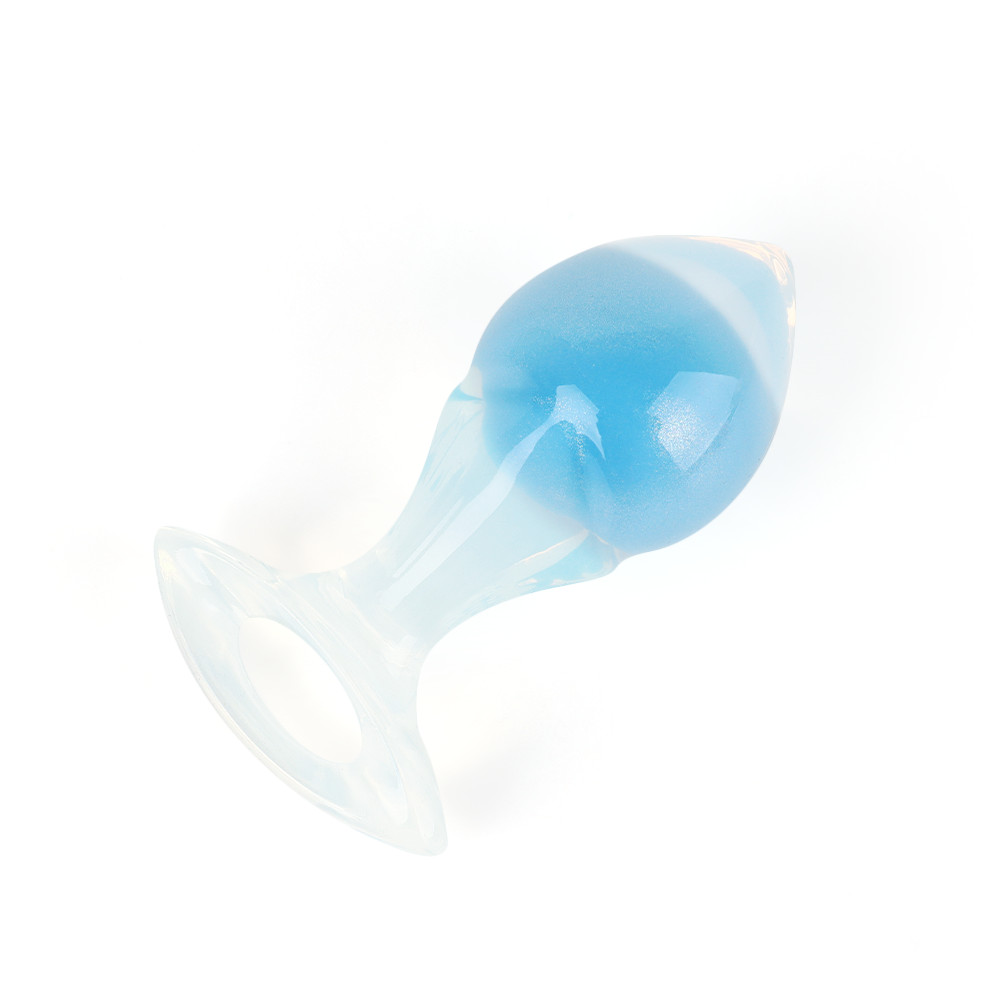 Анальные игрушки без вибрации - Люминесцентная анальная пробка UNIVIBE, силиконовая с шариком внутри, голубая, 9.6 х 4 см 8