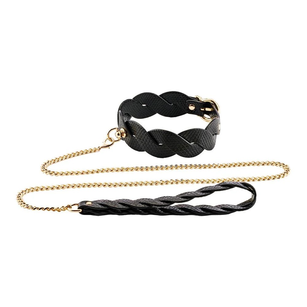  - Нашийник з повідцем Guilty Pleasure Lunar із веганської шкіри, плетений, чорний 2