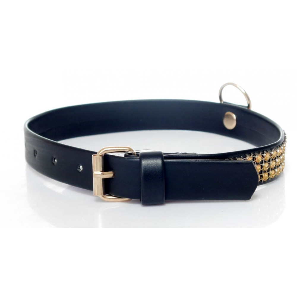 Різне - Нашийник зі штучної шкіри з кристалами Fetish Boss Series - Collar with crystals Gold, BS3300100 3