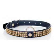 Нашийник зі штучної шкіри з кристалами Fetish Boss Series - Collar with crystals Gold, BS3300100