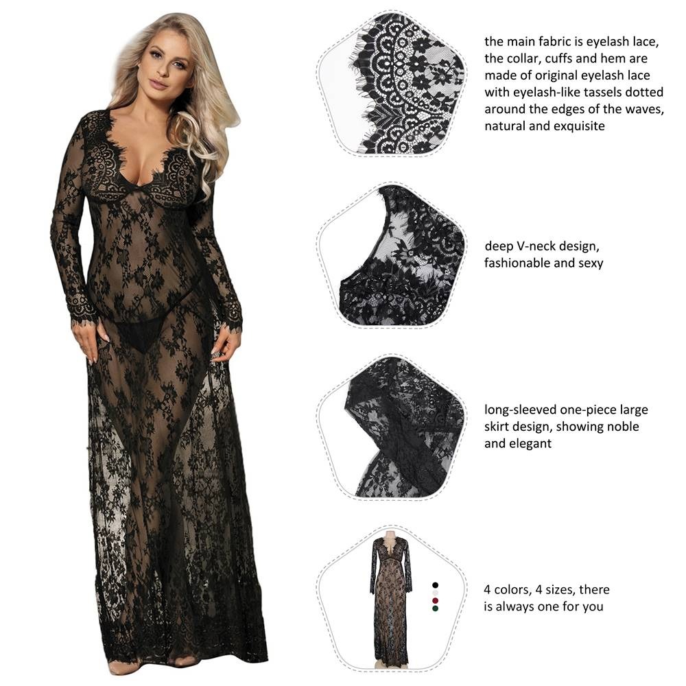  - Пеньюар довгий мереживний Star Night та стрінги, чорний, XS/S 3