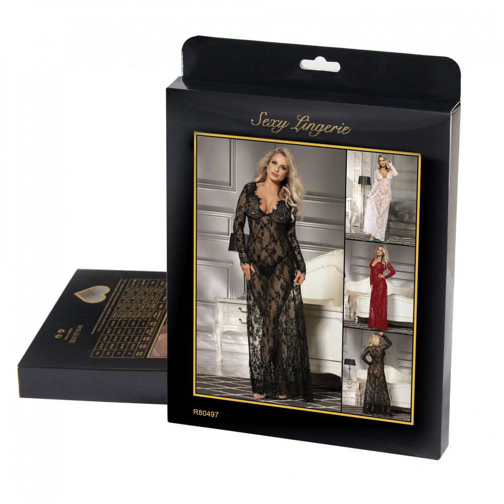  - Пеньюар довгий мереживний Star Night та стрінги, чорний, XS/S 4