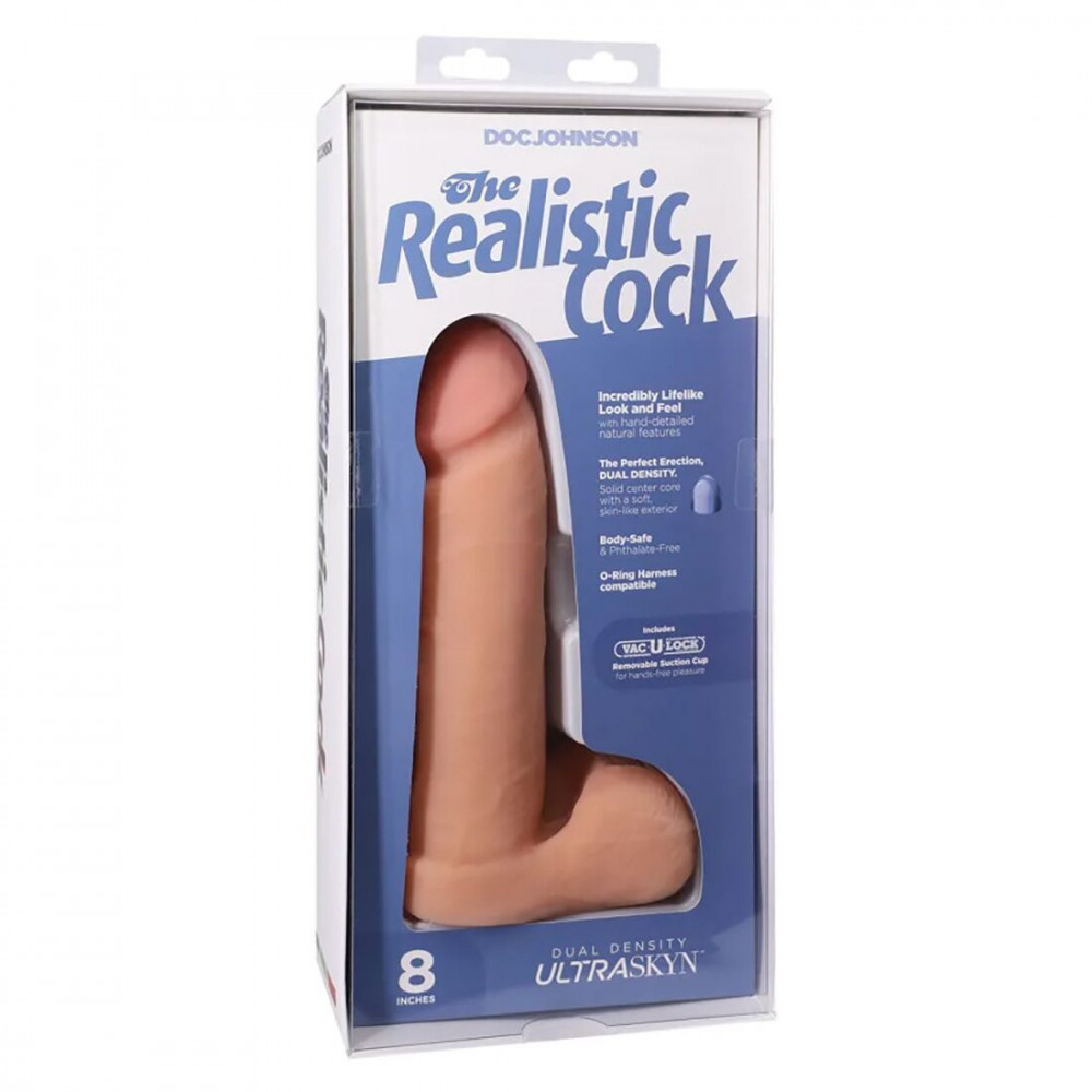 Фаллоимитаторы - Фаллоимитатор Doc Johnson The Realistic Cock 8 inch White - ULTRASKYN, Vack-U-Lock, диаметр 5,1см 2