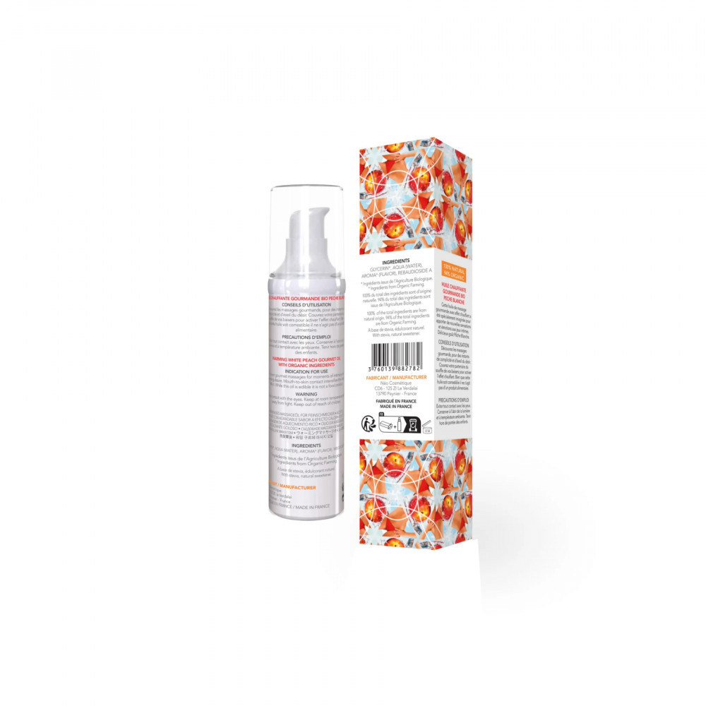 Для массажа - Массажное масло EXSENS Organic White Peach 50 мл разогревающее, без сахара, без парабенов, съедобное 1