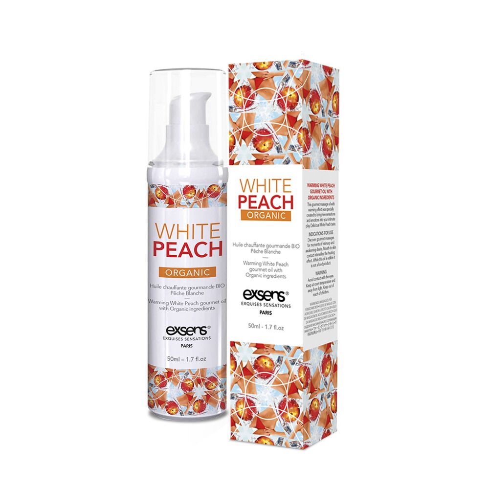 Для массажа - Массажное масло EXSENS Organic White Peach 50 мл разогревающее, без сахара, без парабенов, съедобное