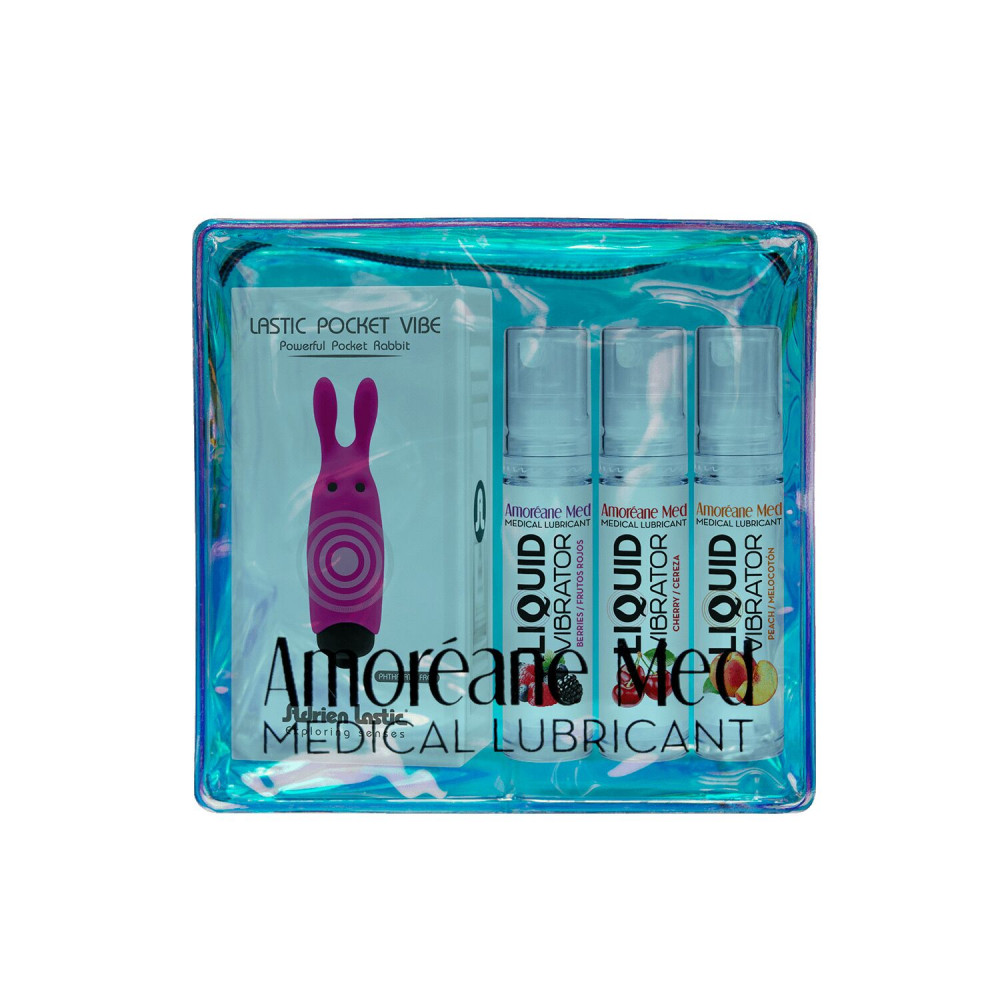 Секс боксы - Набор из 3-х вкусов стимулирующего лубриканта Amoreane Med (3х10мл) и вибропули Adrien Lastic Pink 1