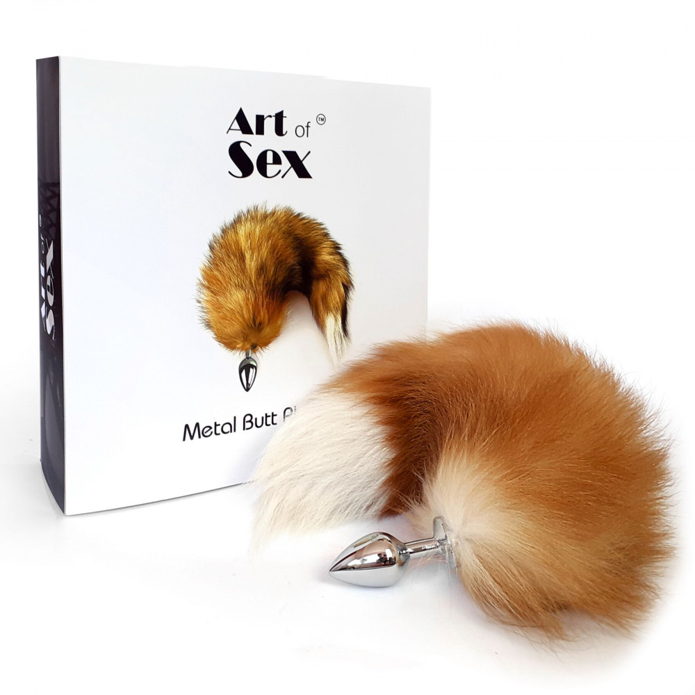 Анальный хвост - Металлическая анальная пробка с хвостом из натурального меха Art of Sex size M Red fox 2