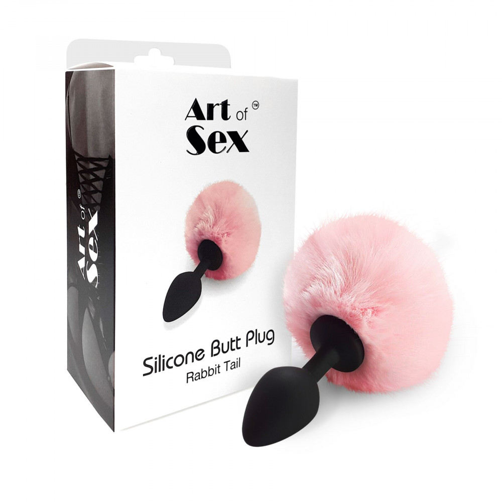 Анальный хвост - Силиконовая анальная пробка М Art of Sex - Silicone Bunny Tails Butt plug Pink, диаметр 3,5 см 2