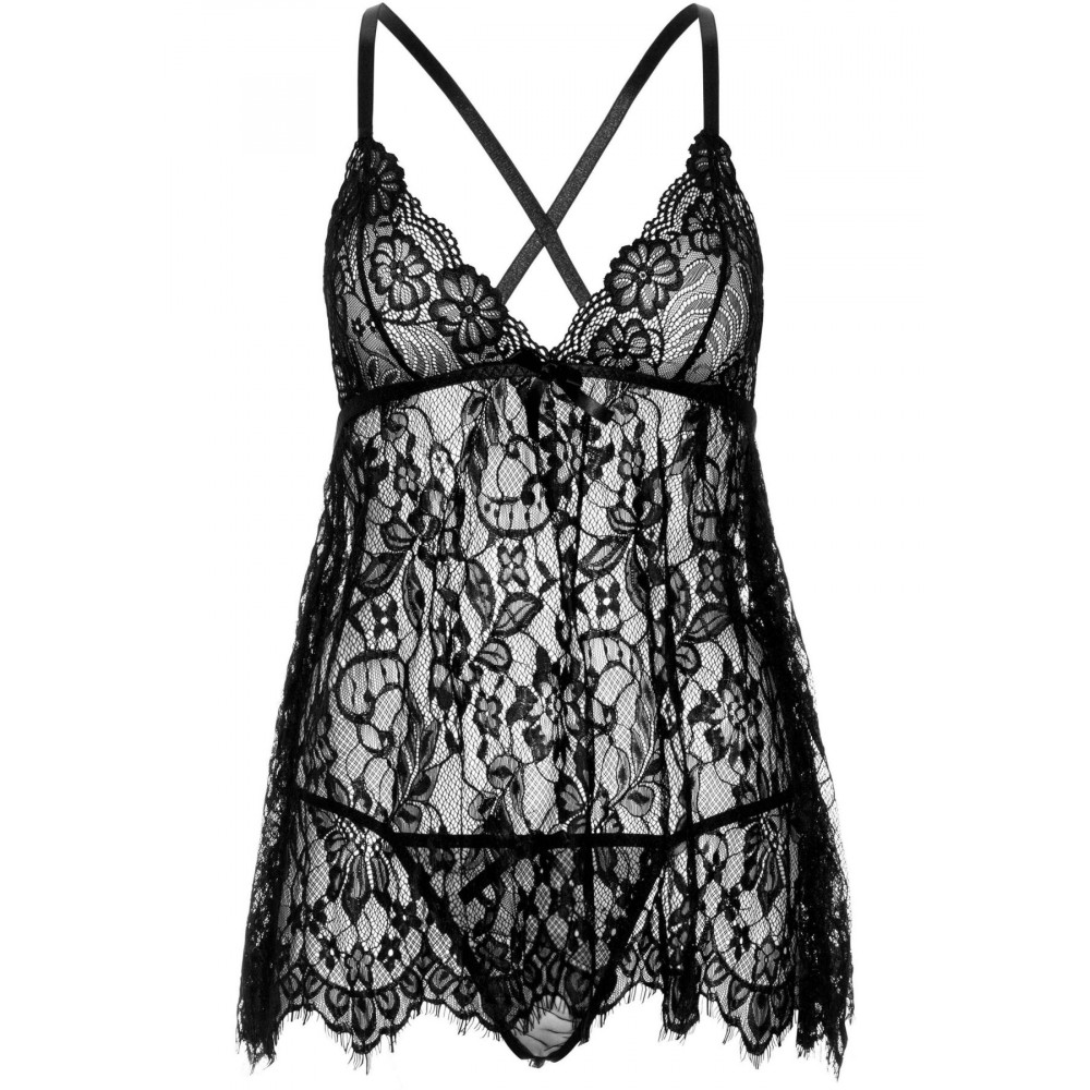Эротические пеньюары и сорочки - Пеньюар Leg Avenue Floral lace babydoll & string Black L 5
