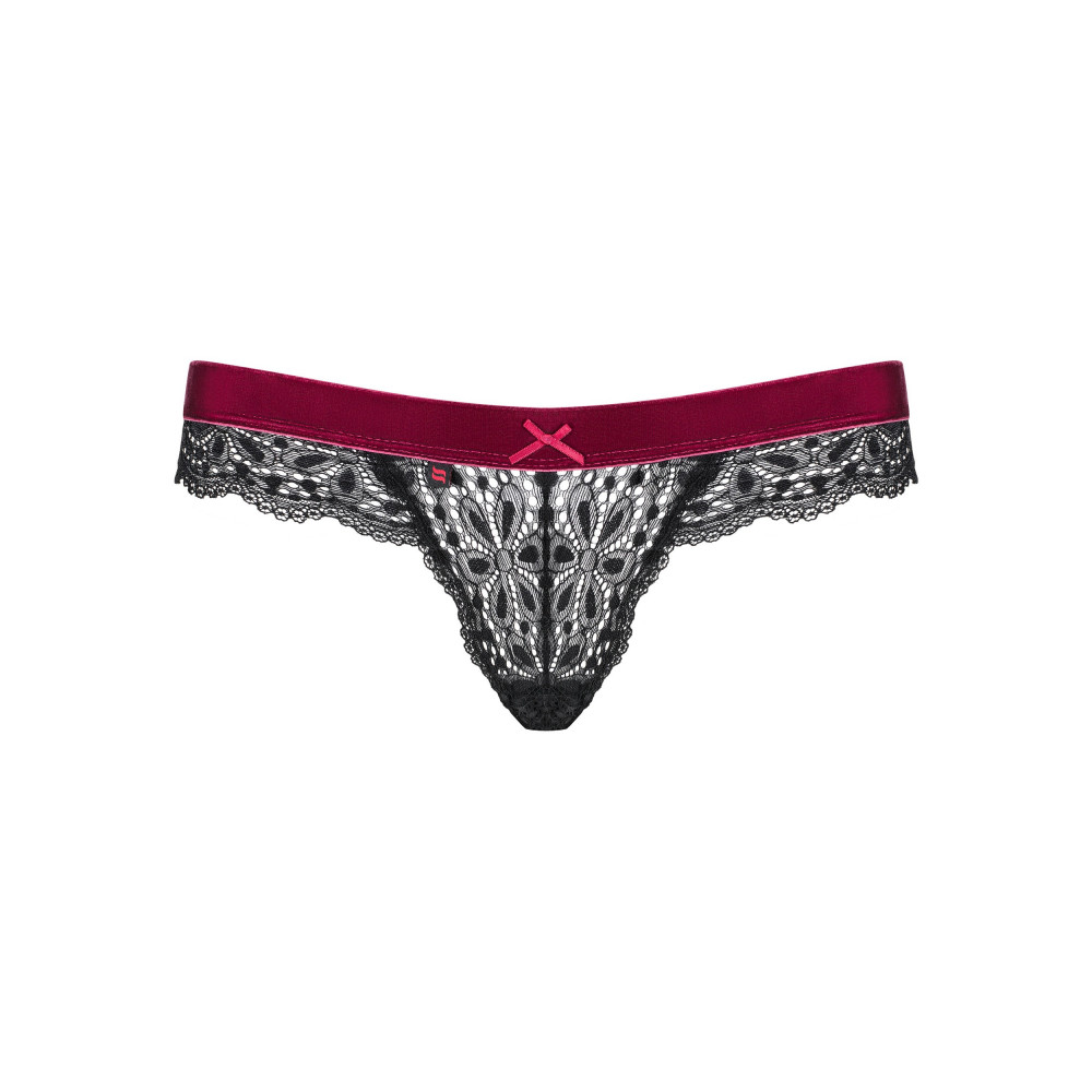 Разное - Стринги ажурные Obsessive Rossita, черный/бордовый, S/M 6