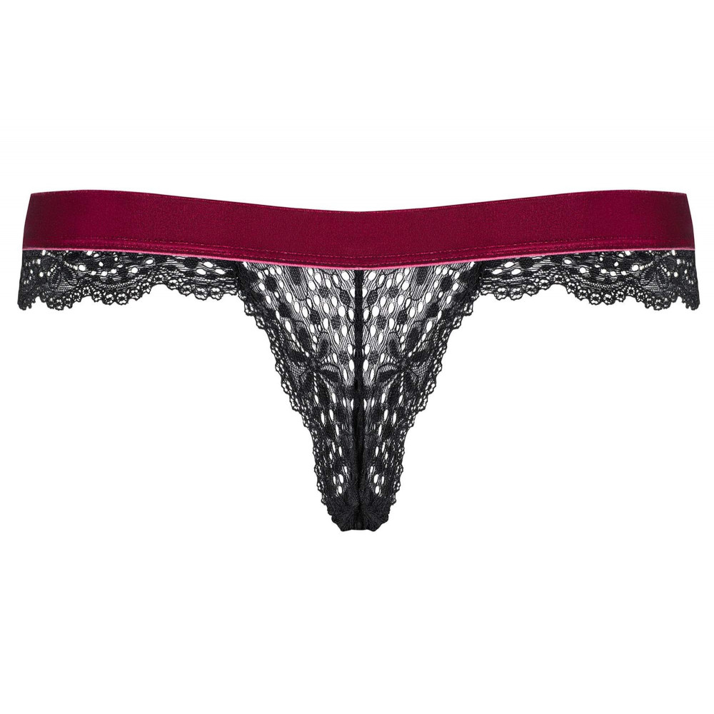Разное - Стринги ажурные Obsessive Rossita, черный/бордовый, S/M 7