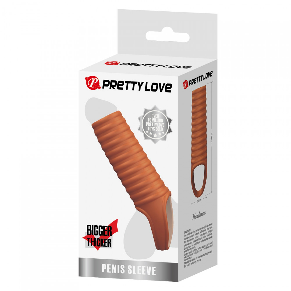 Эрекционные кольца без вибрации - Стимулирующая насадка на пенис PRETTY LOVE Hartman ребристая, 11.2 х 2.4 см 6