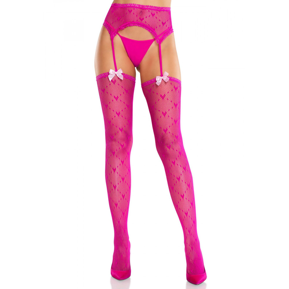 Чулки - Колготки-чулки Leg Avenue Heart Garterbelt Stockings One Size Magenta