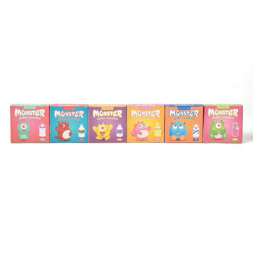 Ерегційні кільця без вібрації - Насадка на член Recare Green Monster Spike Condom (презерватив з рядом кульок і вусиками на кінчику) 9