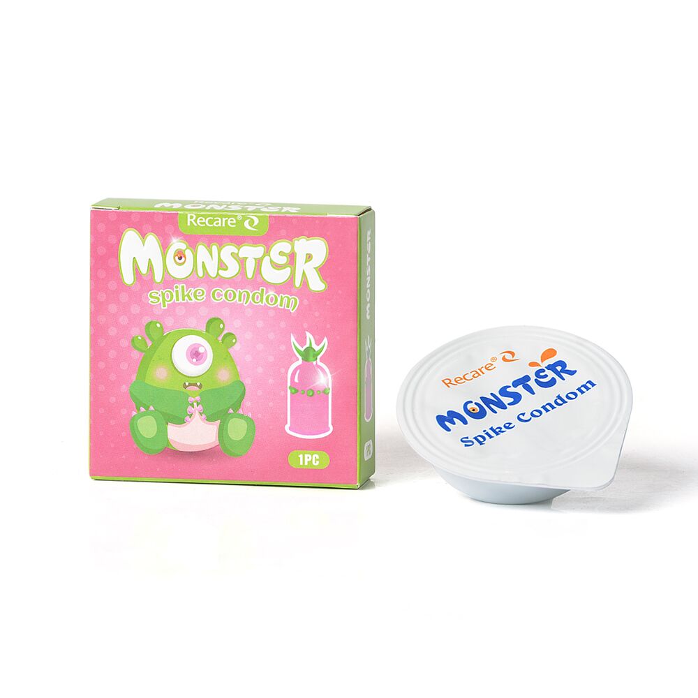 Ерегційні кільця без вібрації - Насадка на член Recare Green Monster Spike Condom (презерватив з рядом кульок і вусиками на кінчику) 2