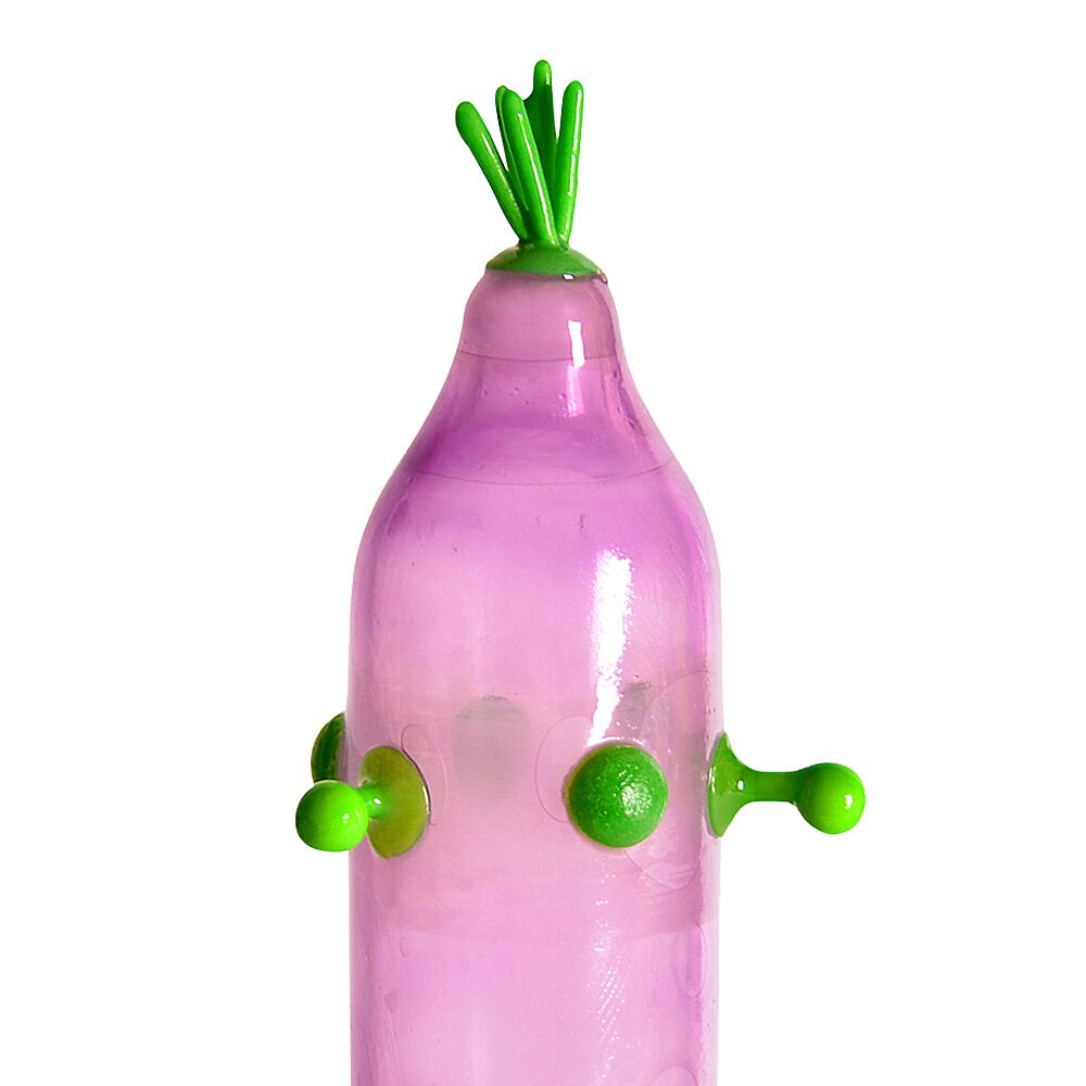 Ерегційні кільця без вібрації - Насадка на член Recare Green Monster Spike Condom (презерватив з рядом кульок і вусиками на кінчику) 1