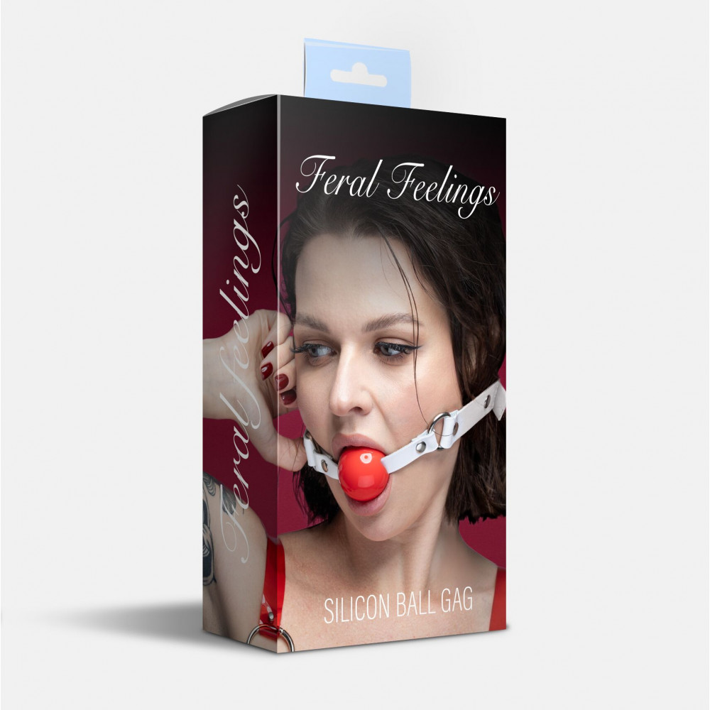 Пов'язки на очі, кляпи, затискачі - Кляп силіконовий Feral Feelings Silicon Ball Gag White/Red, білий ремінець, червона кулька 2
