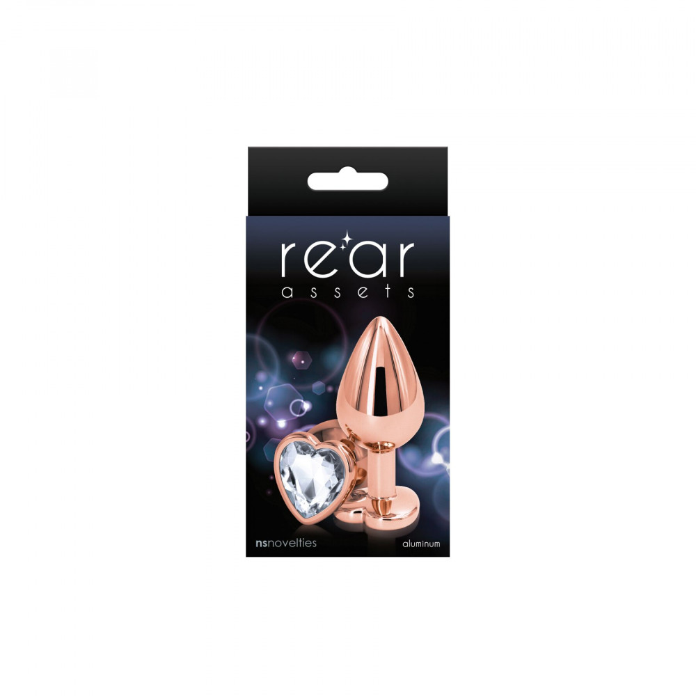 Анальные игрушки без вибрации - Анальная пробка NS Novelties Rear Assets - Rose Gold Heart - Medium - Clear 1