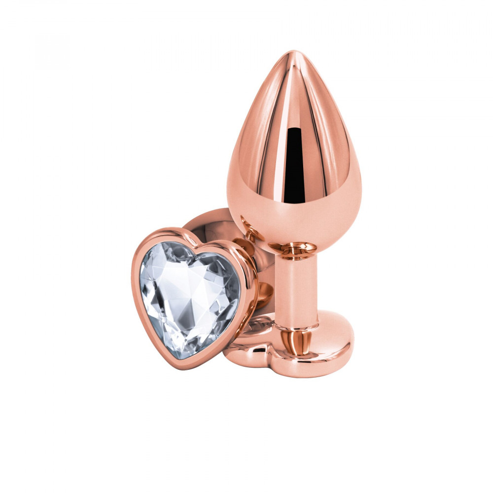 Анальные игрушки без вибрации - Анальная пробка NS Novelties Rear Assets - Rose Gold Heart - Medium - Clear