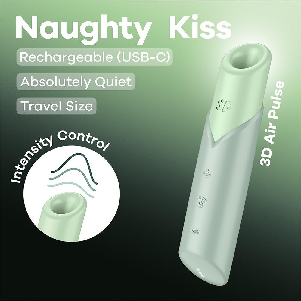 Вакуумный вибратор - Вакуумный стимулятор Satisfyer Naughty Kiss для клитора, зеленый, 12 х 2.7 см 5