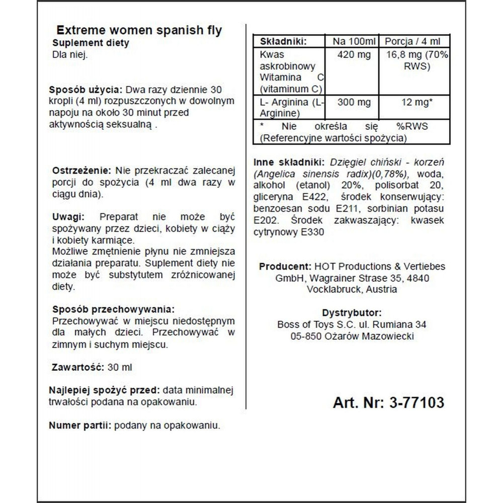 Збуджуючі засоби - Збуджуючі краплі для жінок ERO Spainish Fly Extreme, 30 мл 1
