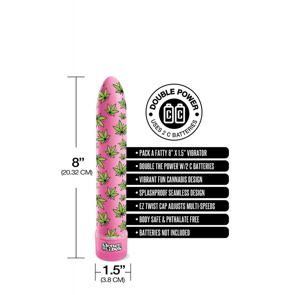Классический вибратор - Вибратор нереалистичный с принтом Stoner Vibes Global Novelties, розовый, 20.3 х 3.8 см 2