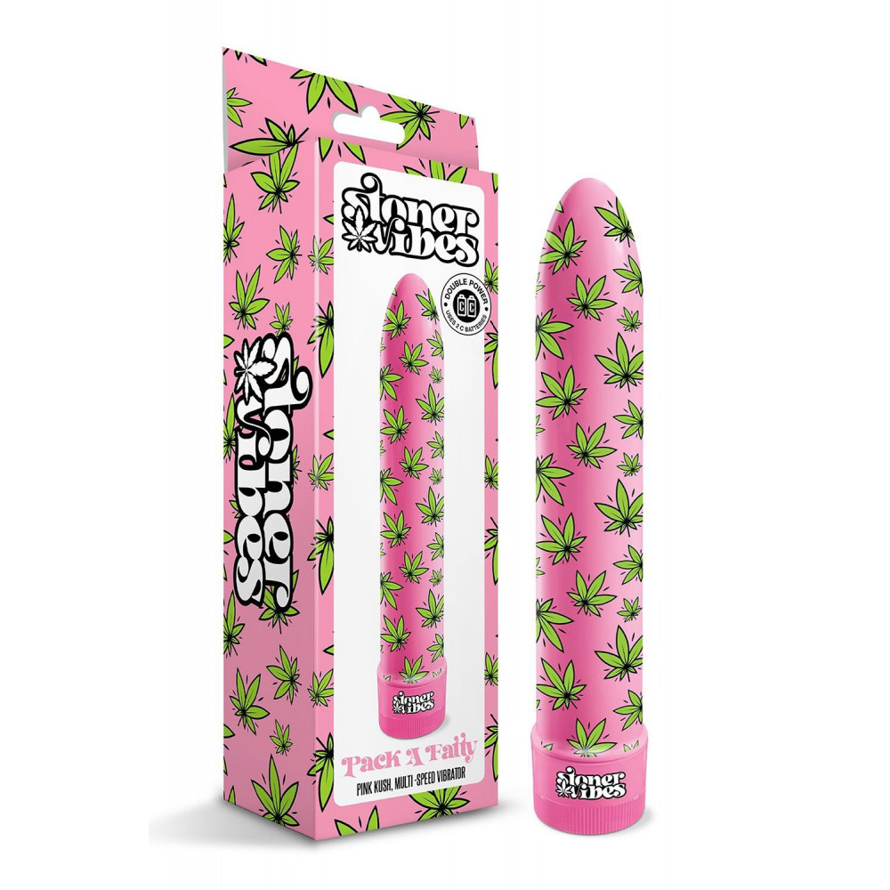 Классический вибратор - Вибратор нереалистичный с принтом Stoner Vibes Global Novelties, розовый, 20.3 х 3.8 см
