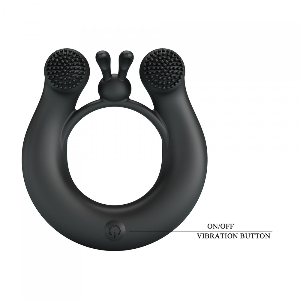 Эрекционные кольца с вибрацией - Виброкольцо со стимулирующими выступами Pretty Love Dahlia и ушками, чёрное 7