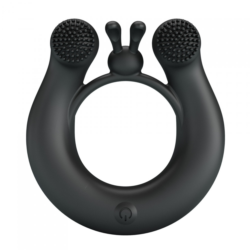 Эрекционные кольца с вибрацией - Виброкольцо со стимулирующими выступами Pretty Love Dahlia и ушками, чёрное 1