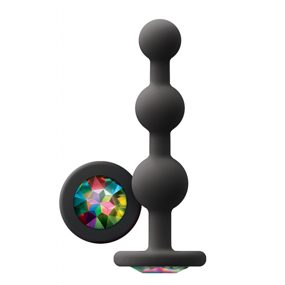 Анальные игрушки без вибрации - Анальная пробка с кристаллом GLAMS RIPPLE RAINBOW GEM BLACK 1